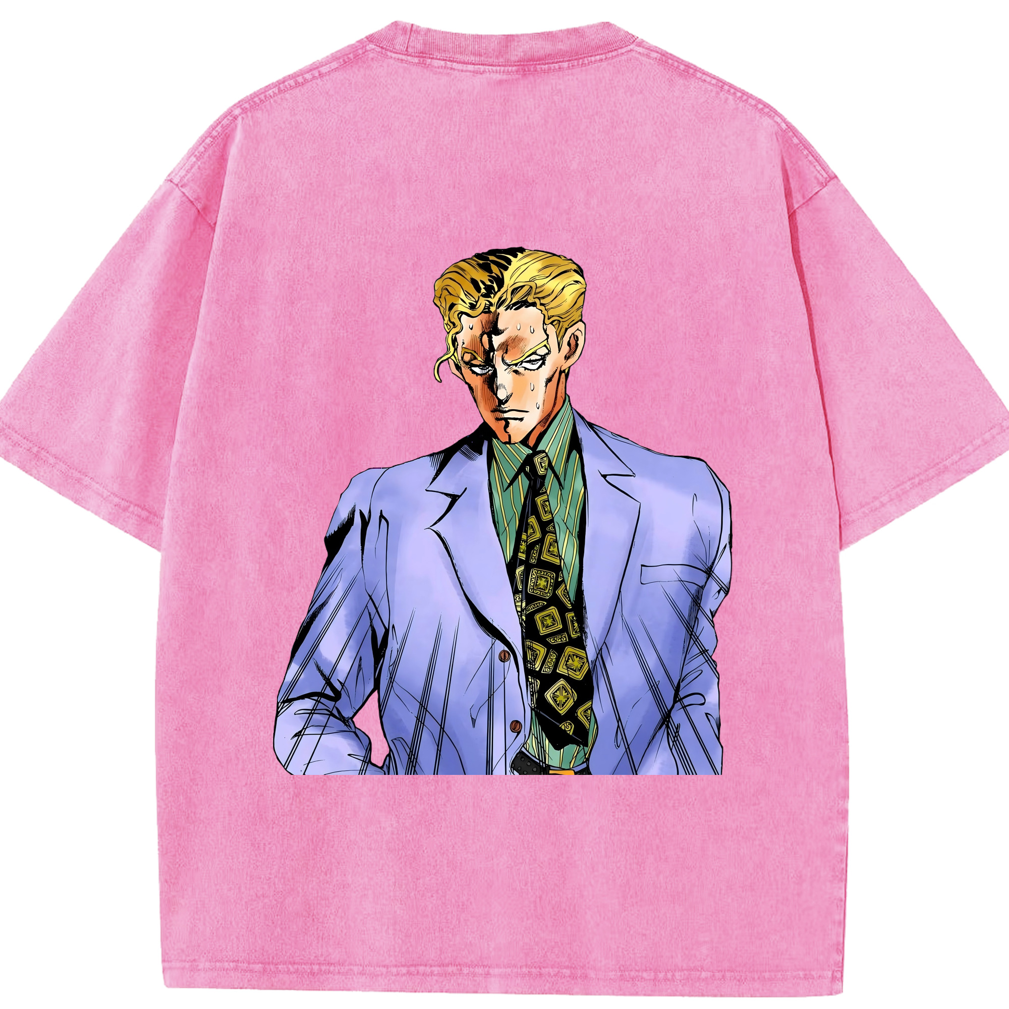 （画像用） ジョジョの奇妙な冒険 きら よしかげ JoJo's Bizarre Adventure Kira Yoshikage 綿100% ヴィンテージ風 半袖Tシャツ（背面プリント）